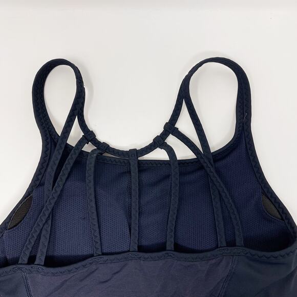 Athleta Navy Blue Strappy Back Sports Bra Small S Scoop Neck Removable Cups - Picture 6 of 9